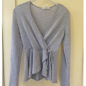 Striped Long Sleeve Crossover Top - Caution to the Wind